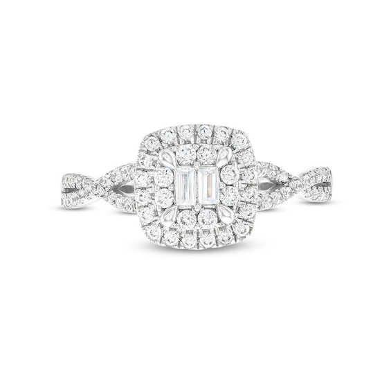 Previously Owned - 1/2 CT. T.w. Cushion Multi-Diamond Twist Split Shank Ring in 10K White Gold