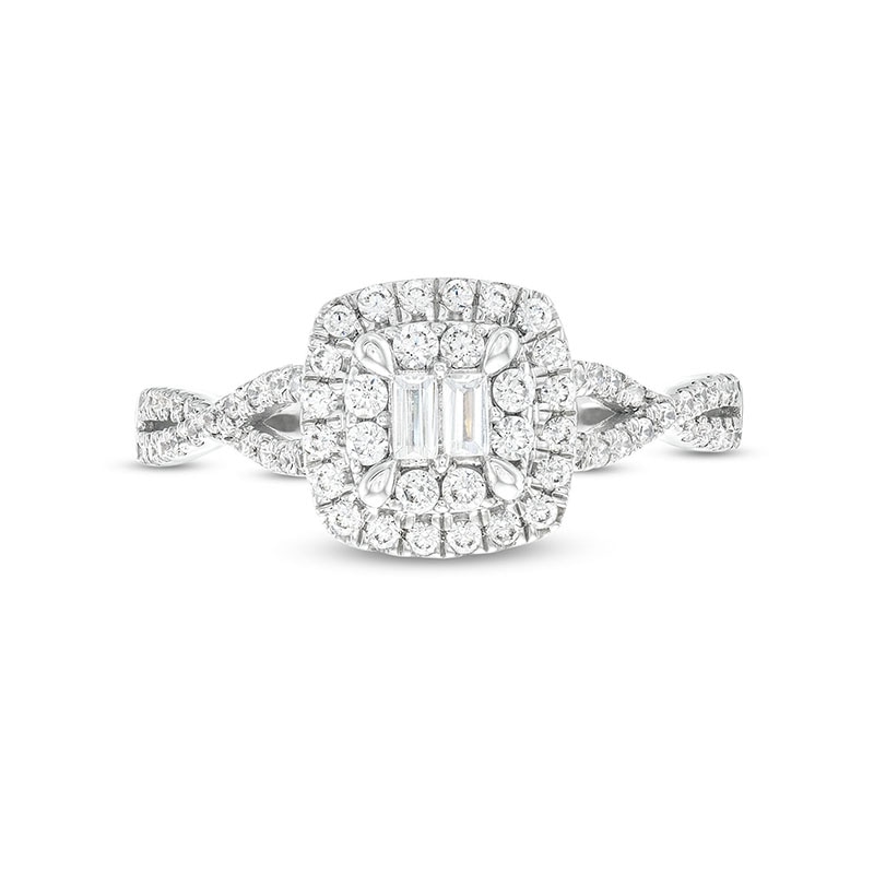 Main Image 4 of Previously Owned - 1/2 CT. T.W. Cushion Multi-Diamond Twist Split Shank Ring in 10K White Gold