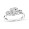 Thumbnail Image 1 of Previously Owned - 1/4 CT. T.W. Diamond Cushion Frame Past Present Future® Engagement Ring in 10K White Gold