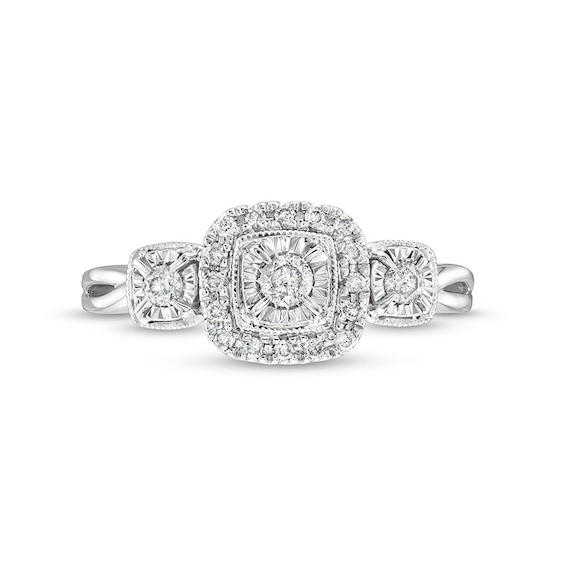 Previously Owned - 1/4 CT. T.w. Diamond Cushion Frame Past Present Future® Engagement Ring in 10K White Gold