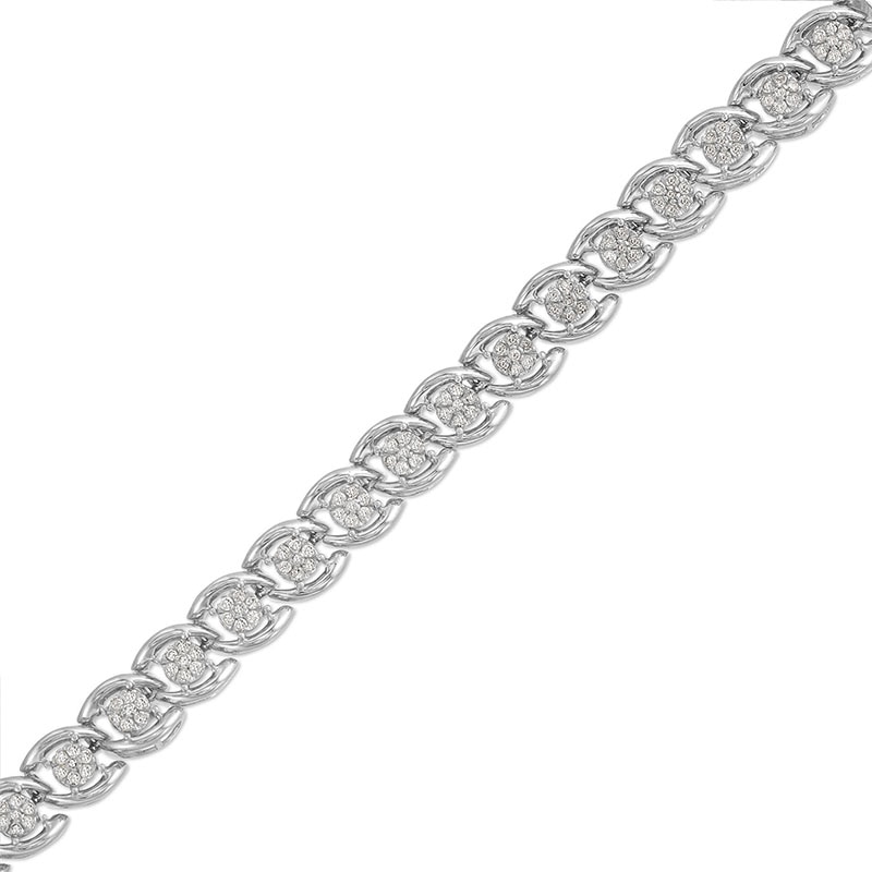 Main Image 1 of Previously Owned - 1 CT. T.W. Multi-Diamond Cascading Line Bracelet in Sterling Silver - 7.25"