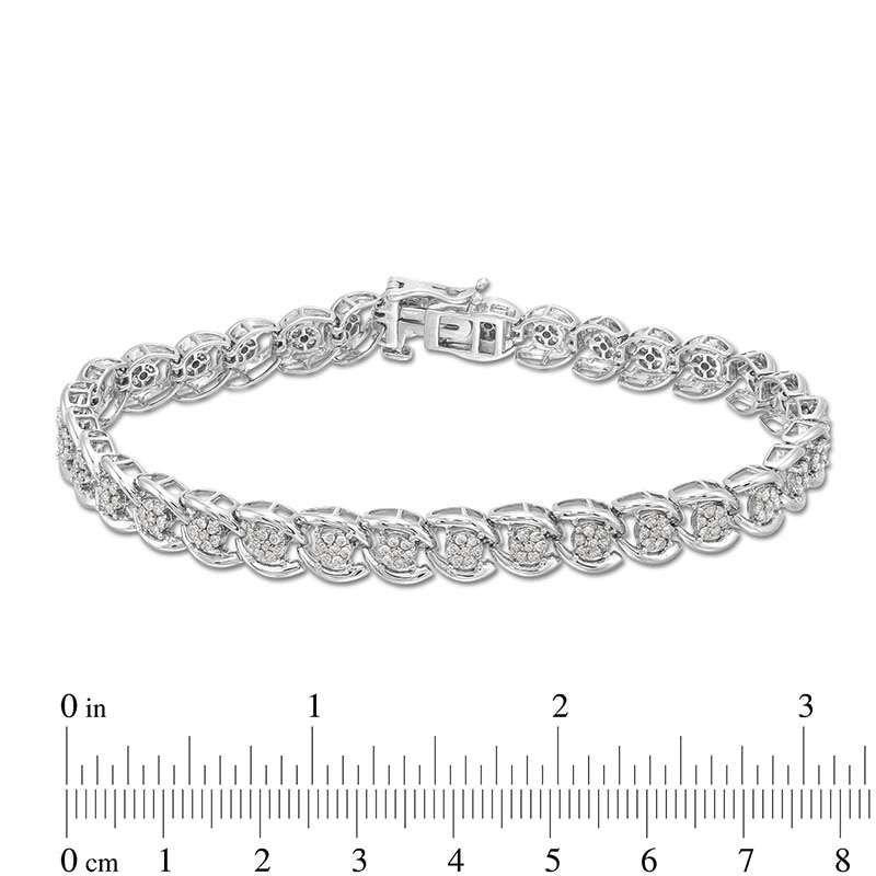 Main Image 4 of Previously Owned - 1 CT. T.W. Multi-Diamond Cascading Line Bracelet in Sterling Silver - 7.25"