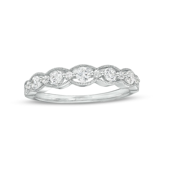 Previously Owned - 3/8 CT. T.w. Diamond Scallop Edge Alternating Stackable Anniversary Band in 14K White Gold