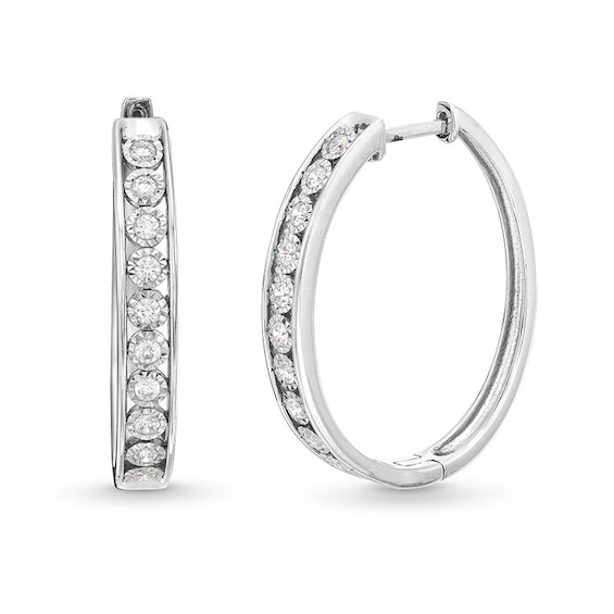 Previously Owned - 1/2 CT. T.w. Diamond Oval Hoop Earrings in Sterling Silver