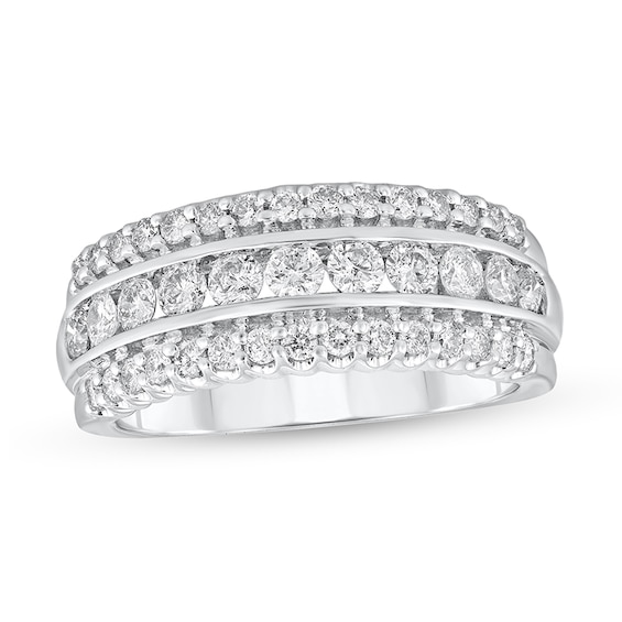 Previously Owned - 1 CT. T.w. Diamond Scallop Edge Triple Row Band in 10K White Gold