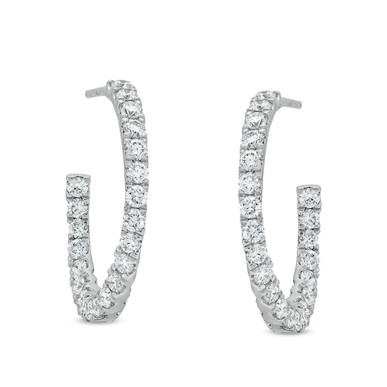 Previously Owned - 1-1/2 CT. T.w. Lab-Grown Diamond Curved Open Hoop Earrings in 14K White Gold (F/Si2)