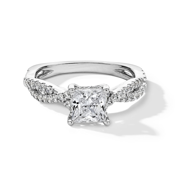 Previously Owned - 1-3/8 CT. T.w. Princess-Cut Lab-Grown Diamond Twist Shank Engagement Ring in 14K White Gold (F/Vs2)