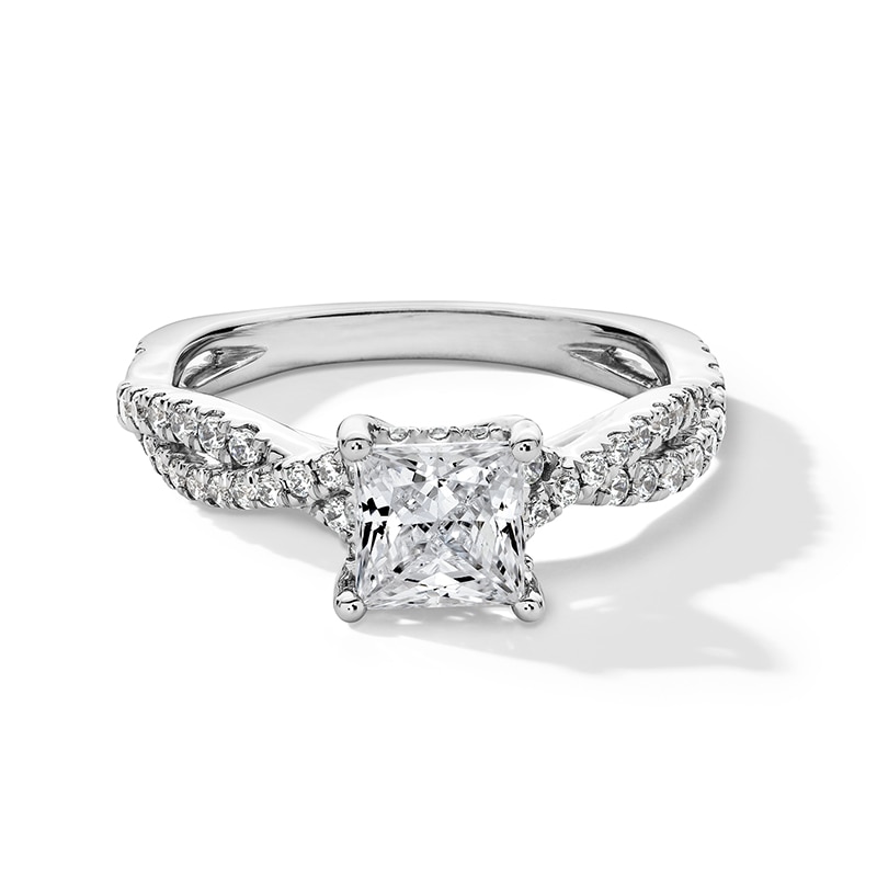 Main Image 1 of Previously Owned - 1-3/8 CT. T.W. Princess-Cut Lab-Grown Diamond Twist Shank Engagement Ring in 14K White Gold (F/VS2)