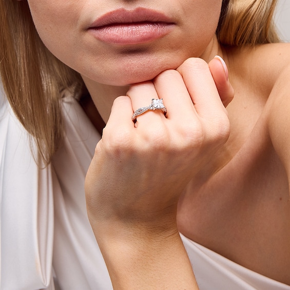 Previously Owned - 1-3/8 CT. T.w. Princess-Cut Lab-Grown Diamond Twist Shank Engagement Ring in 14K White Gold (F/Vs2)