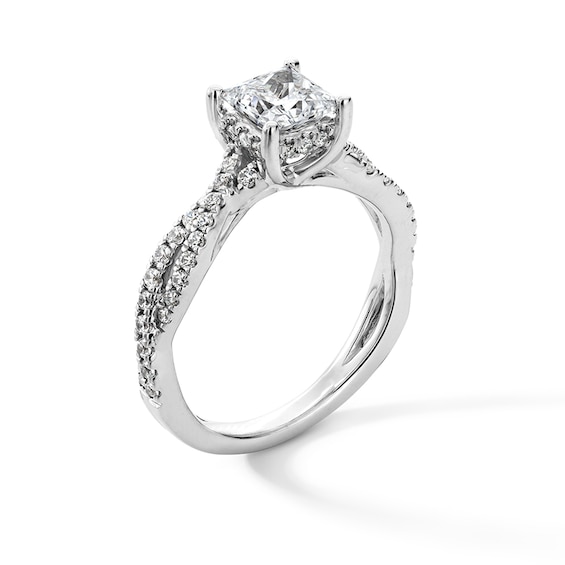 Previously Owned - 1-3/8 CT. T.w. Princess-Cut Lab-Grown Diamond Twist Shank Engagement Ring in 14K White Gold (F/Vs2)