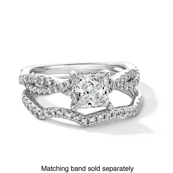 Previously Owned - 1-3/8 CT. T.w. Princess-Cut Lab-Grown Diamond Twist Shank Engagement Ring in 14K White Gold (F/Vs2)