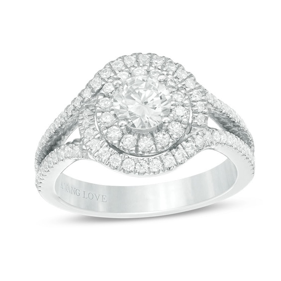 Previously Owned - Vera Wang Love Collection 1 CT. T.w. Diamond Swirl Frame Engagement Ring in 14K White Gold