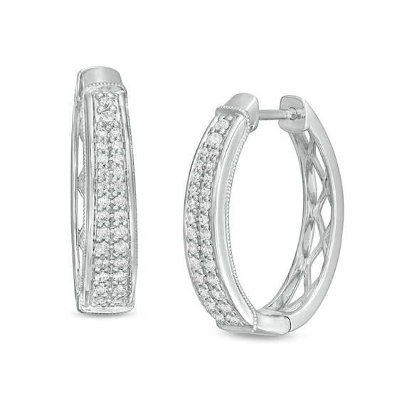 Previously Owned - 1/2 CT. T.w. Diamond Vintage-Style Two Row Graduated Oval Hoop Earrings in Sterling Silver