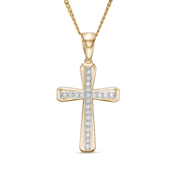 Previously Owned - Men's 1/2 CT. T.w. Diamond Three-Dimensional Gothic-Style Cross Pendant in 10K Gold - 22"