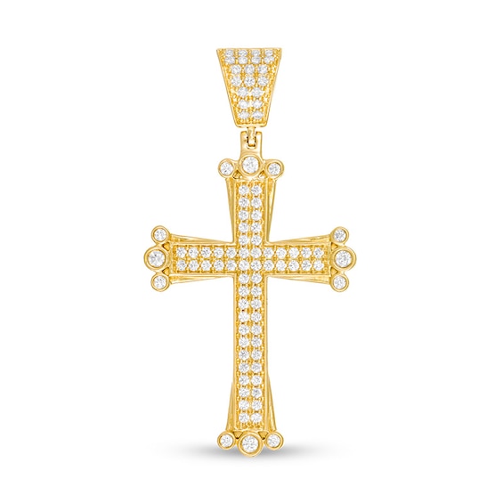 Previously Owned - 1-1/8 CT. T.w. Diamond Double Row Tri-Tip Cross Necklace Charm in 10K Gold