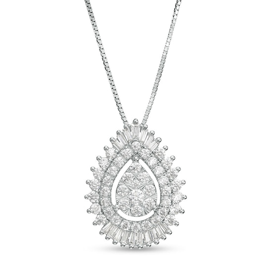 Previously Owned - 1 CT. T.w. Pear Multi-Diamond Shadow Frame Pendant in 10K White Gold