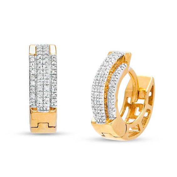 Previously Owned - 1/5 CT. T.w. Diamond Multi-Row Huggie Hoop Earrings in 10K Gold