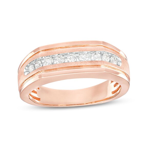 Previously Owned - 1/4 CT. T.w. Diamond Nine Stone Squared Wedding Band in 10K Rose Gold
