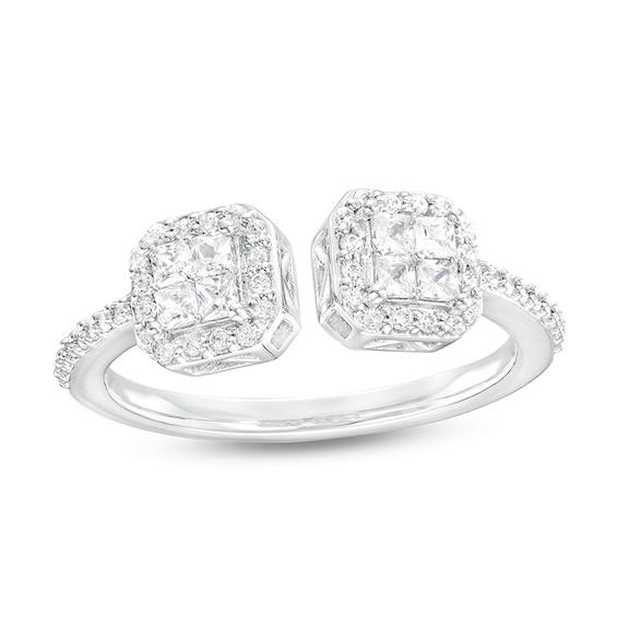 Previously Owned - 1/2 CT. T.w. Quad Princess-Cut Diamond Cushion-Shaped Frame Open Ring in 10K White Gold