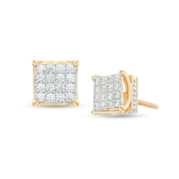 Previously Owned - 1/2 CT. T.W. Square Multi-Diamond Stud Earrings in 10K Gold