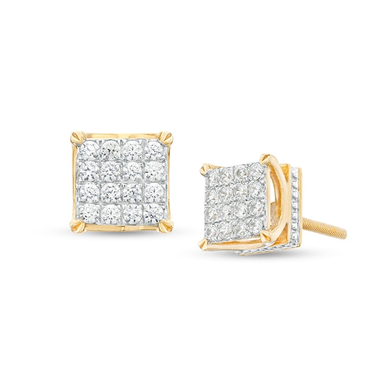 Previously Owned - 1/2 CT. T.w. Square Multi-Diamond Stud Earrings in 10K Gold