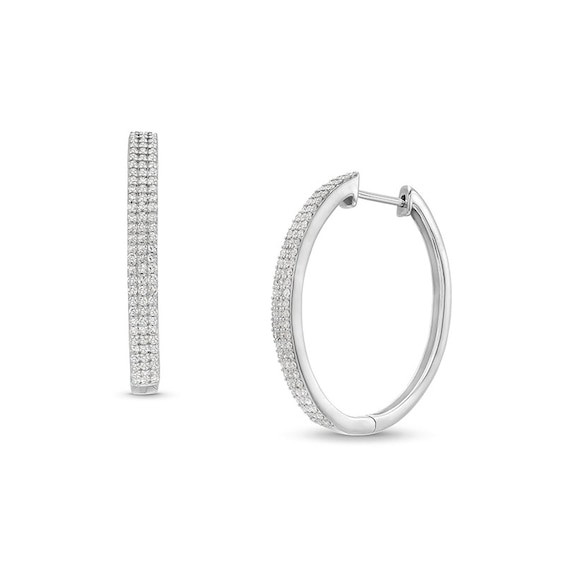 Previously Owned - 1 CT. T.w. Diamond Triple Row Oval Hoop Earrings in Sterling Silver