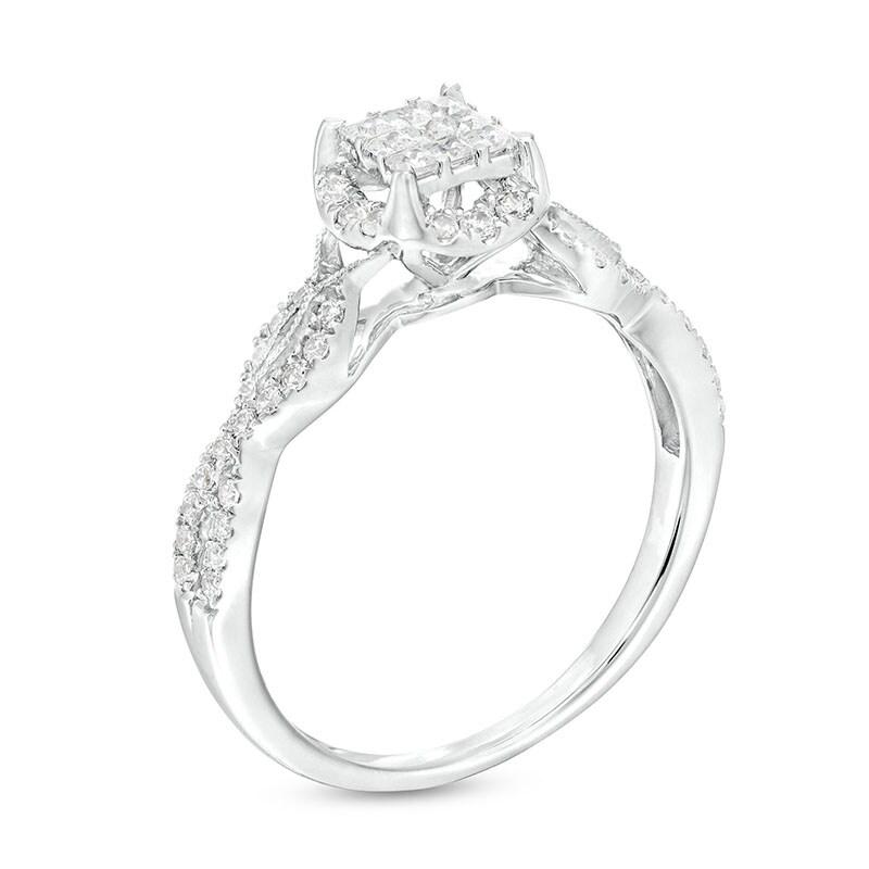 Main Image 3 of Previously Owned - 3/8 CT. T.W. Princess-Cut Multi-Diamond Frame Vintage-Style Engagement Ring in 10K White Gold