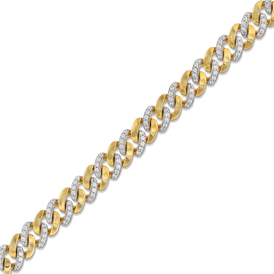 Previously Owned - 1 CT. T.w. Diamond and Polished Alternating Cuban Curb Chain Bracelet in 10K Gold - 7.25"