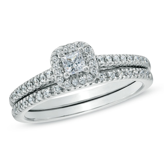 Previously Owned - 1/2 CT. T.w. Princess-Cut Diamond Frame Bridal Set in 14K White Gold