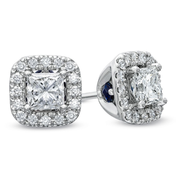 Previously Owned - Vera Wang Love Collection 3/4 CT. T.w. Princess-Cut Diamond Frame Stud Earrings in 14K White Gold