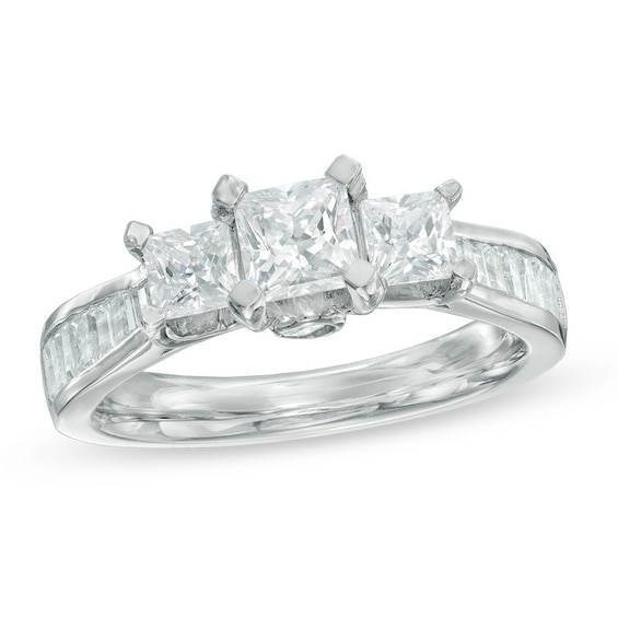 Previously Owned - 1-1/2 CT. T.w. Princess-Cut Diamond Past Present Future® Ring in 14K White Gold