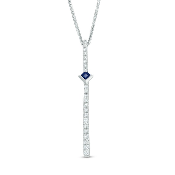 Previously Owned - Vera Wang Love Collection 1/10 CT. T.w. Diamond and Blue Sapphire Drop Pendant in 14K White Gold