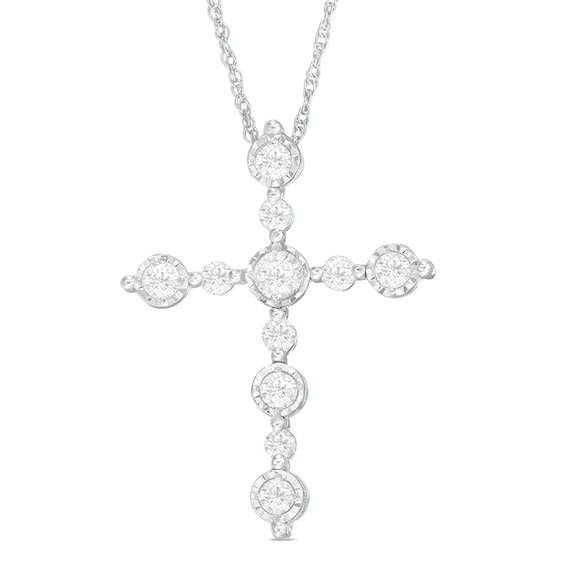 Previously Owned - 1/3 CT. T.w. Diamond Cross Pendant in 10K White Gold