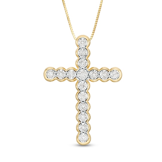 Previously Owned - 1/2 CT. T.w. Diamond Scallop Edge Cross Pendant in 10K Gold