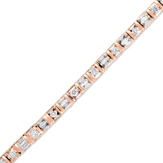 Previously Owned - 1/2 CT. T.w. Baguette and Round Diamond Tennis Bracelet in 10K Rose Gold