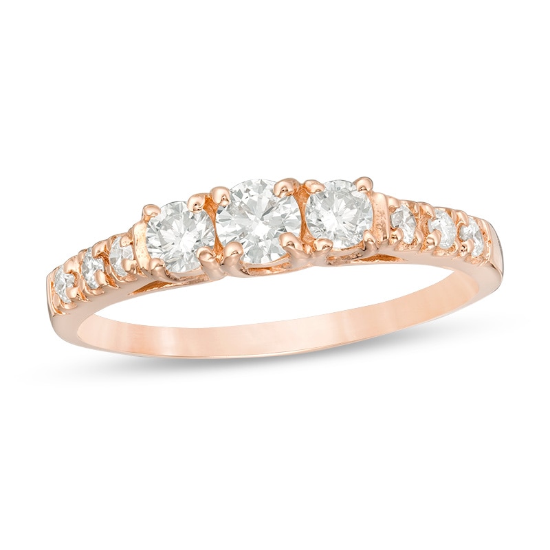 Main Image 1 of Previously Owned - 1/2 CT. T.W. Diamond Three Stone Engagement Ring in 14K Rose Gold (I/I3)