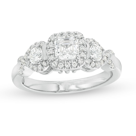 Previously Owned - 1 CT. T.w. Asscher-Cut Diamond Past Present Future® Frame Engagement Ring in 14K White Gold