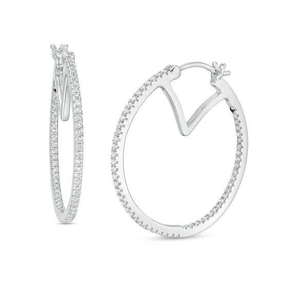 Previously Owned - Vera Wang Love Collection 1/2 CT. T.w. Diamond Inside-Out Hoop Earrings in 10K White Gold