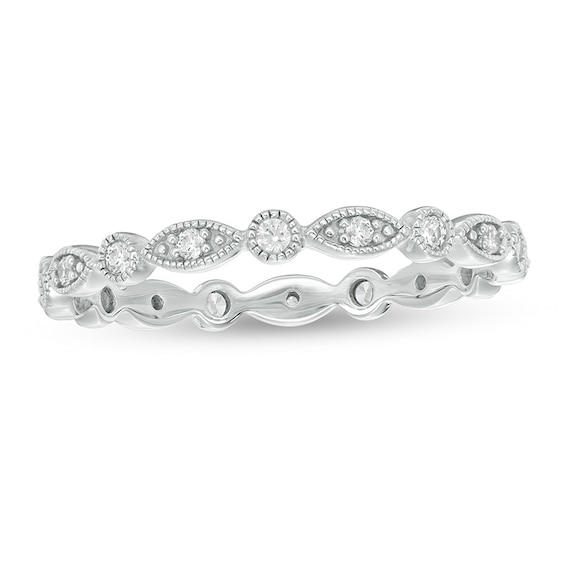Previously Owned - 1/5 CT. T.w. Diamond Marquise and Circle Vintage-Style Eternity Anniversary Band in 10K White Gold