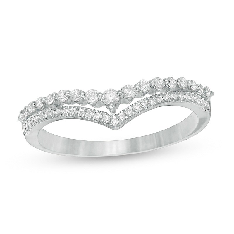 Main Image 1 of Previously Owned - 1/4 CT. T.W. Diamond Double Chevron Anniversary Band in 10K White Gold