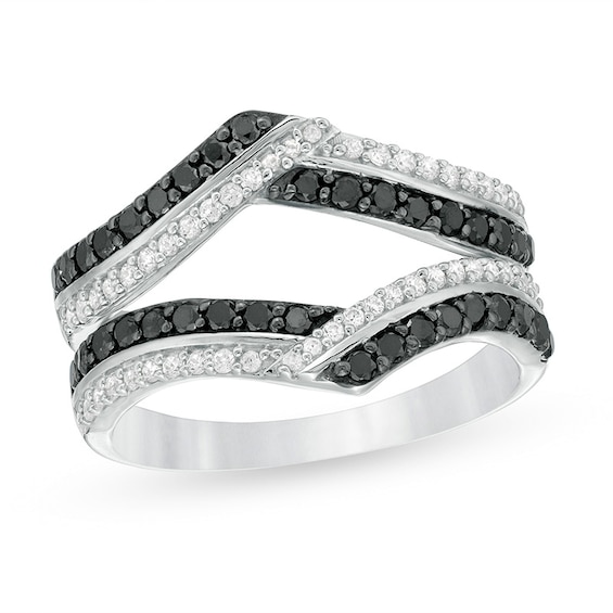 Previously Owned - 3/4 CT. T.w. Enhanced Black and White Diamond Chevron Solitaire Enhancer in 10K White Gold