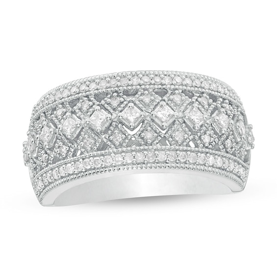 Previously Owned - 1/2 CT. T.w. Diamond Multi-Row Vintage-Style Ring in Sterling Silver