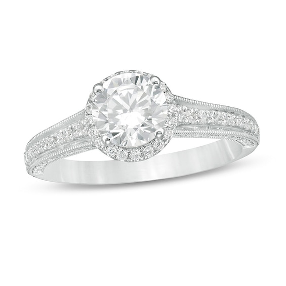 Previously Owned - Celebration Ideal 1-1/3 CT. T.w. Diamond Frame Vintage-Style Engagement Ring in 14K White Gold (I/I1)