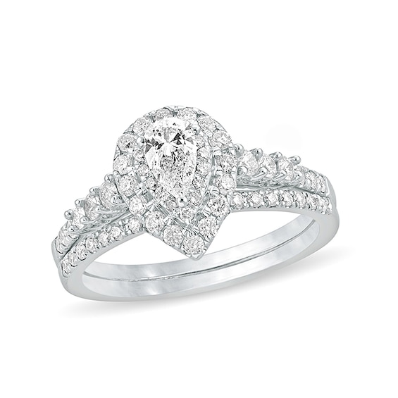 Previously Owned - 1 CT. T.w. Pear-Shaped Diamond Double Frame Bridal Set in 10K Two-Tone Gold