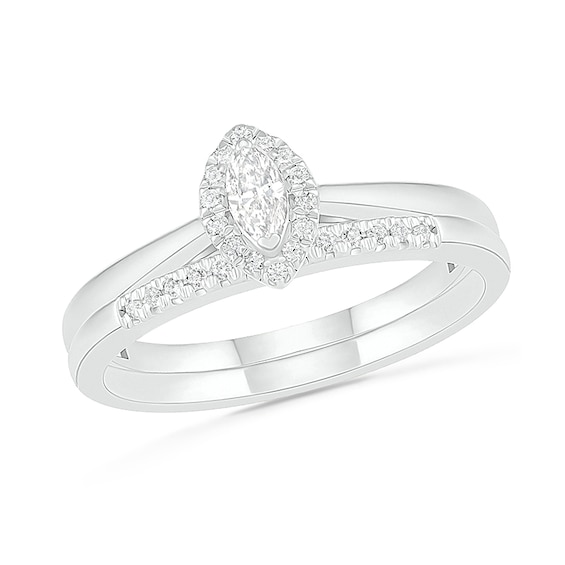 Previously Owned - 1/4 CT. T.w. Marquise Diamond Frame Bridal Set in 10K White Gold
