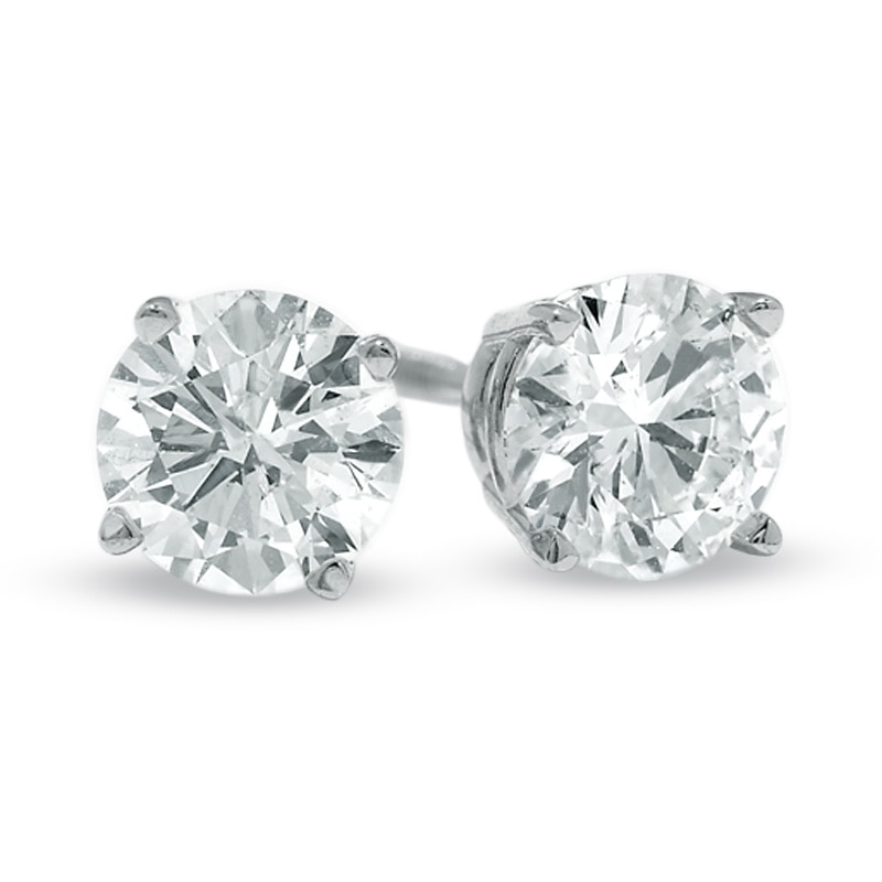 Main Image 1 of Previously Owned - 1 CT. T.W. Diamond Solitaire Stud Earrings in 14K White Gold (I/I1)