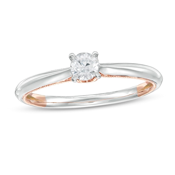 Previously Owned - 1/5 CT. Diamond Solitaire Vintage-Style Engagement Ring in 14K Two-Tone Gold (I/I2)