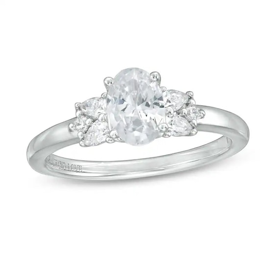 Previously Owned - Vera Wang Love Collection 1 CT. T.w. Oval Diamond Tri-Sides Engagement Ring in 14K White Gold