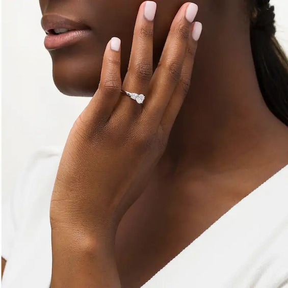 Previously Owned - Vera Wang Love Collection 1 CT. T.w. Oval Diamond Tri-Sides Engagement Ring in 14K White Gold