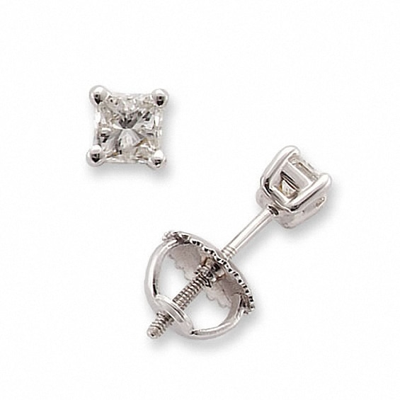 Previously Owned - 1/4 CT. T.w. Princess-Cut Diamond Solitaire Stud Earrings in 14K White Gold (I/I1)